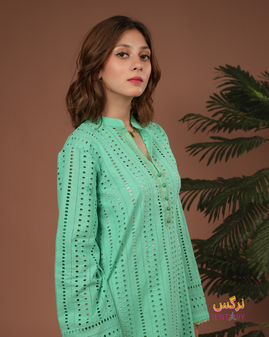 Nargis – Mint Green Chikankari Eyelet Lawn Shirt