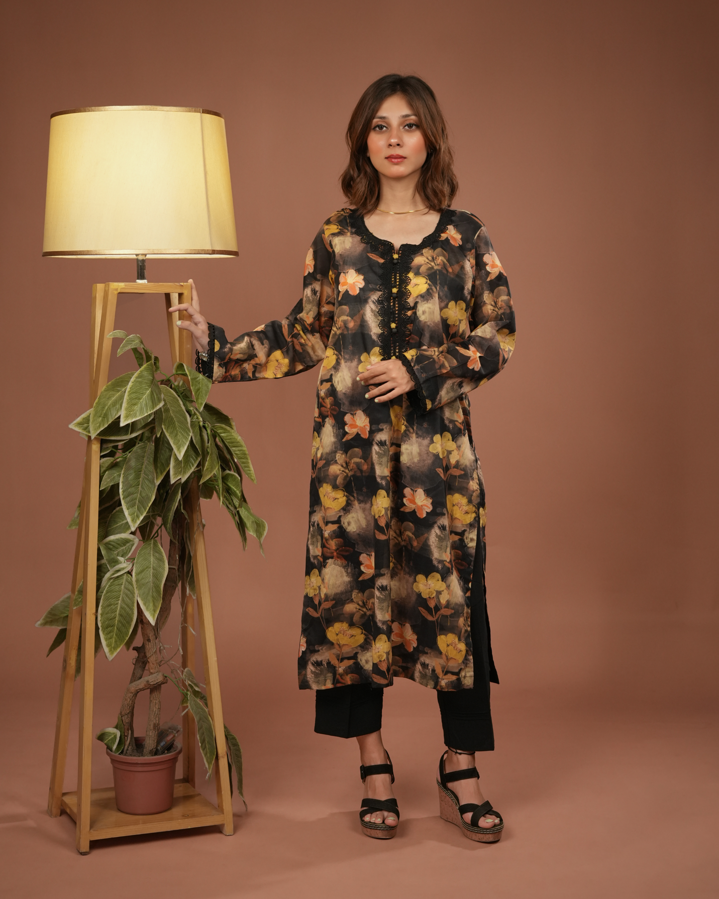 Orchid 01 – Black Floral Co-ord with Lace Details