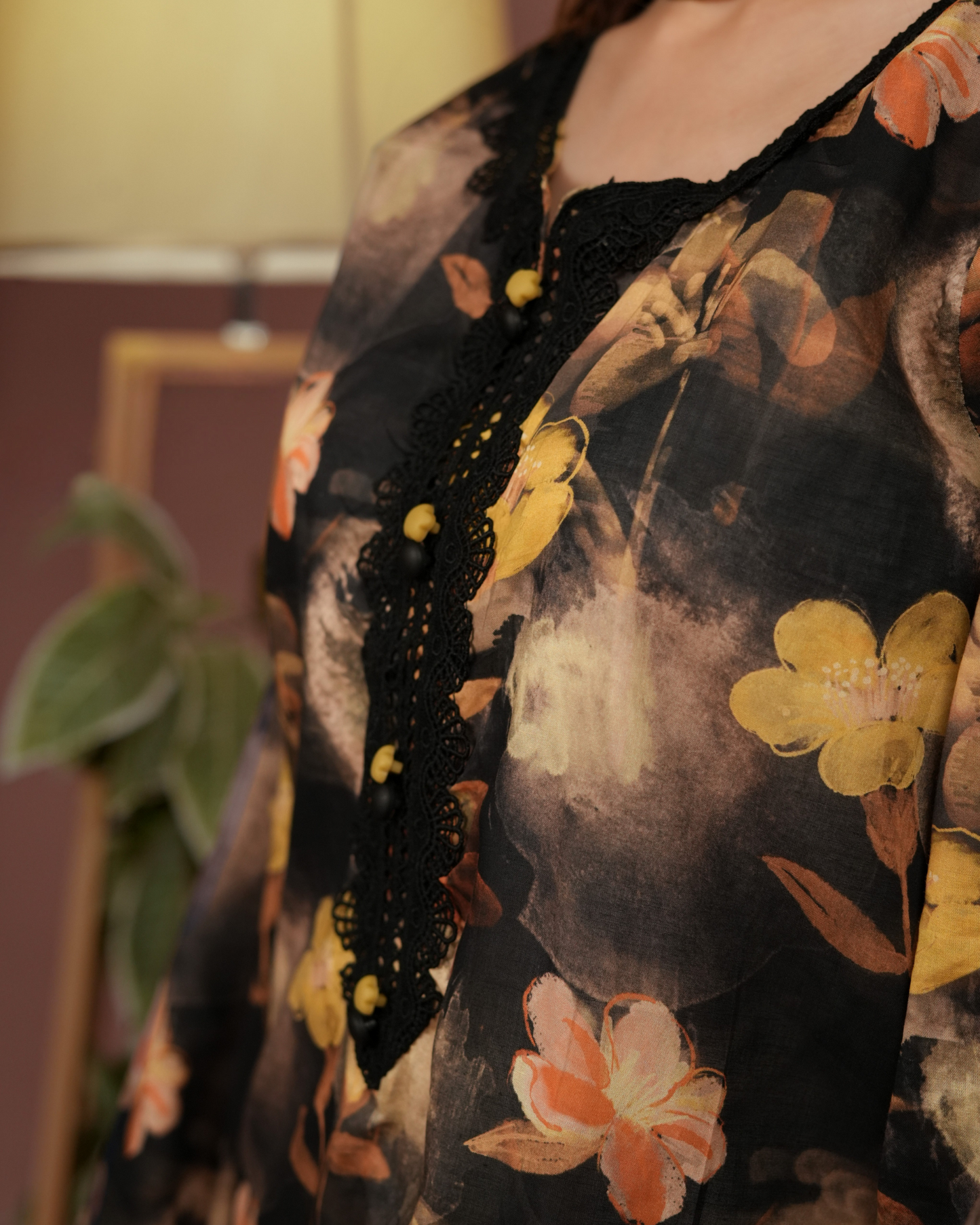 Orchid 01 – Black Floral Co-ord with Lace Details