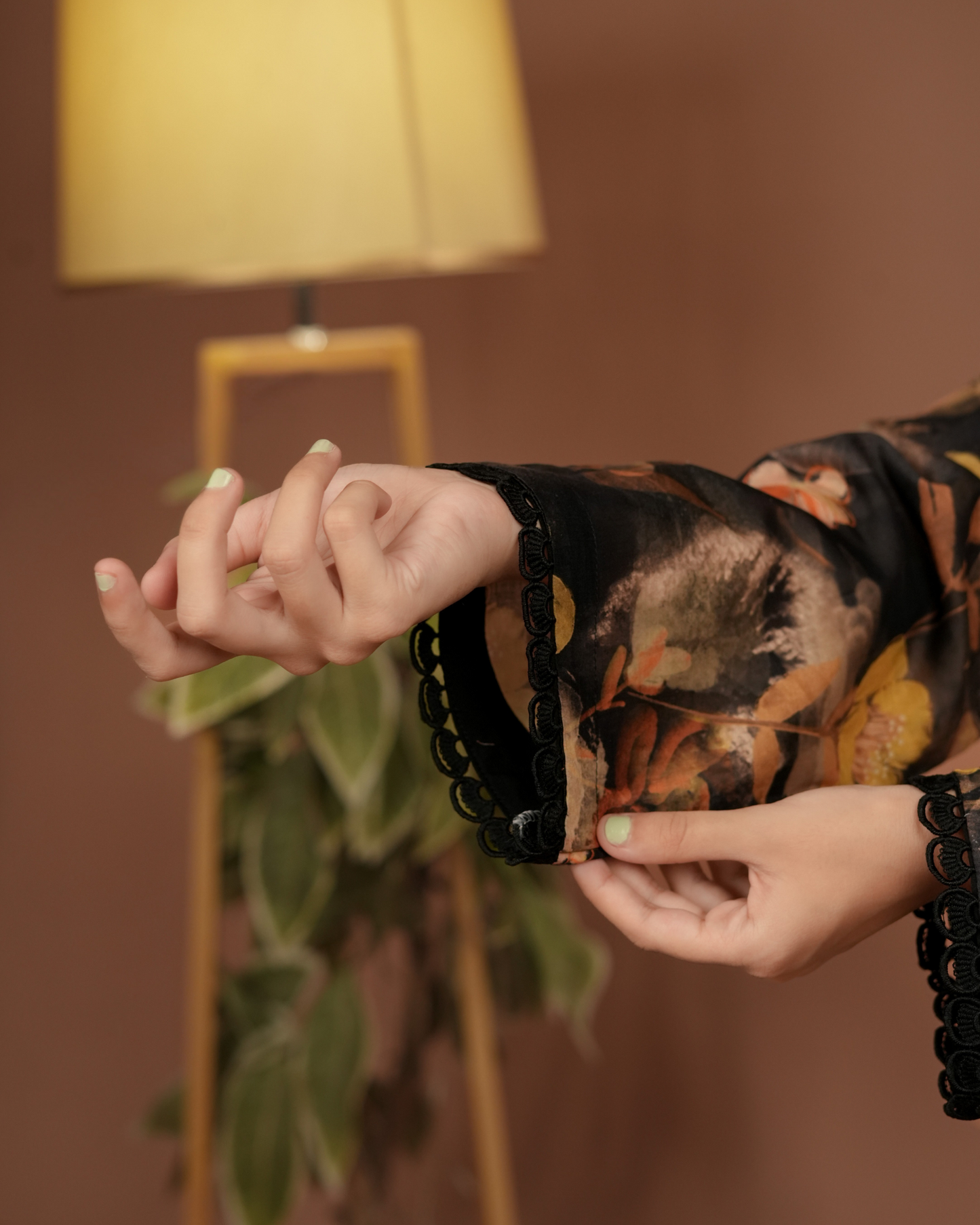 Orchid 01 – Black Floral Co-ord with Lace Details