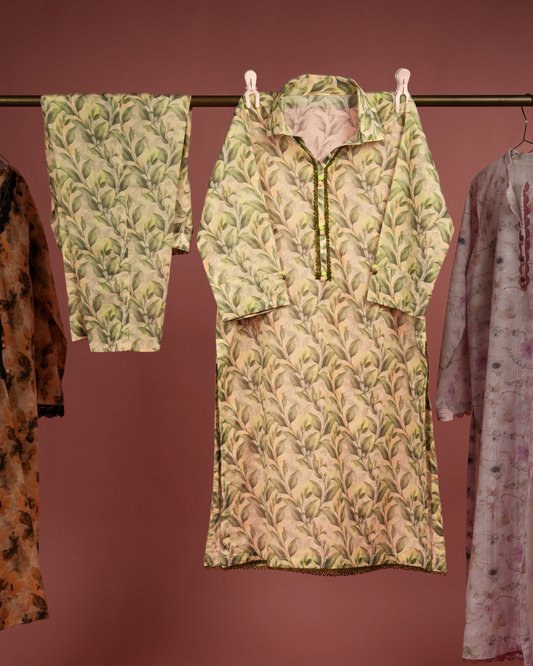Willow 01 – Olive Leaf Printed Lawn Co-ord Set