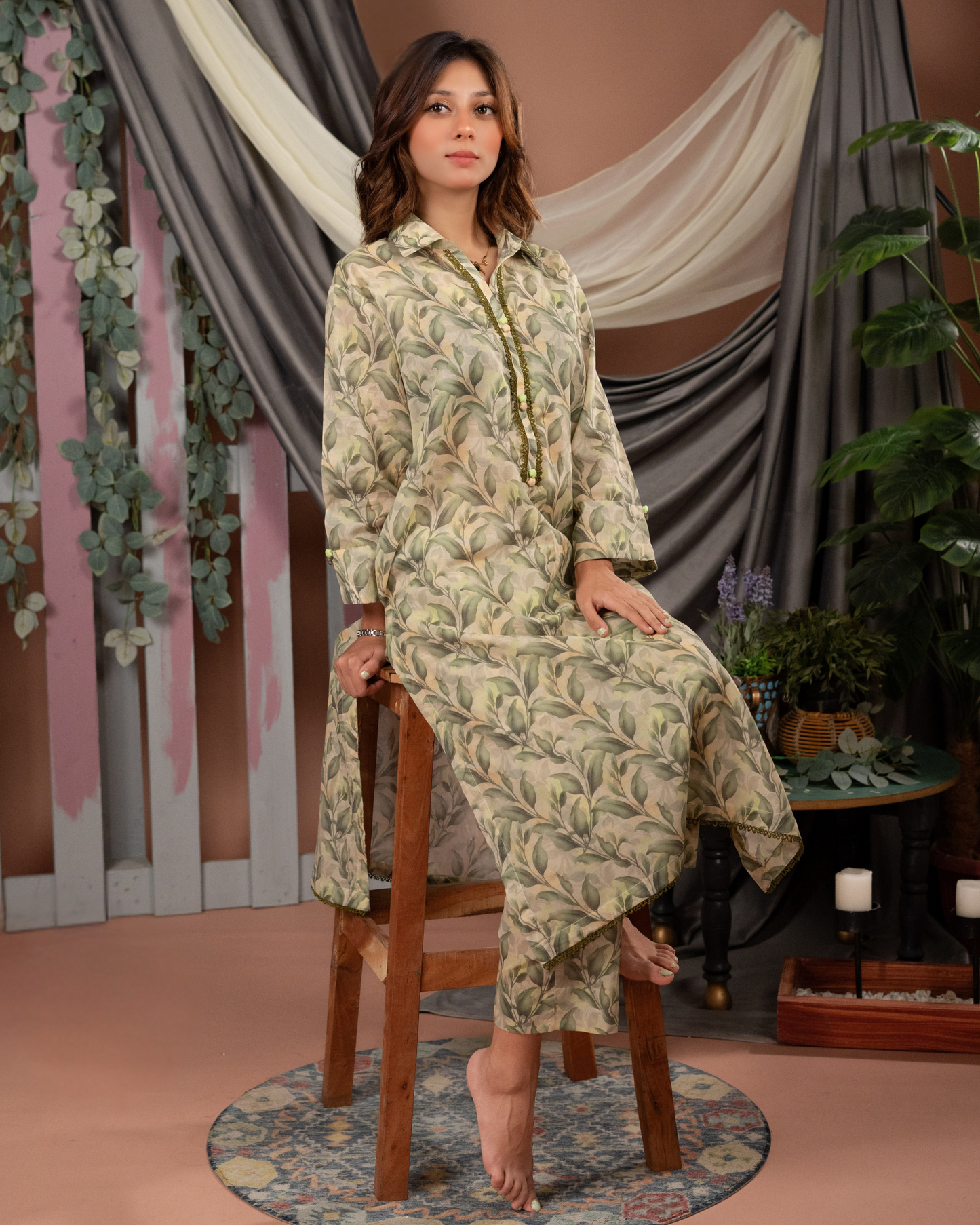 Willow 01 – Olive Leaf Printed Lawn Co-ord Set
