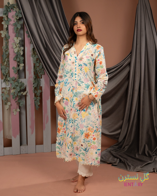 Gul-e-Nastaran – Multicolor Chikankari Lawn Shirt