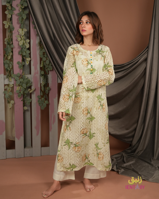 Zanbaq – Yellow Chikankari Lawn Shirt